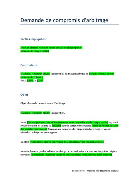 Demande De Compromis D Arbitrage DOC PDF Page 1 Sur 2