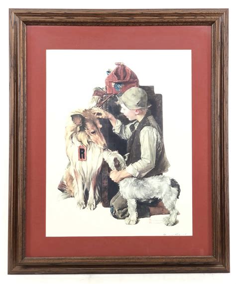 Lot Norman Rockwell Boy With Two Dogs Ap Lithograph