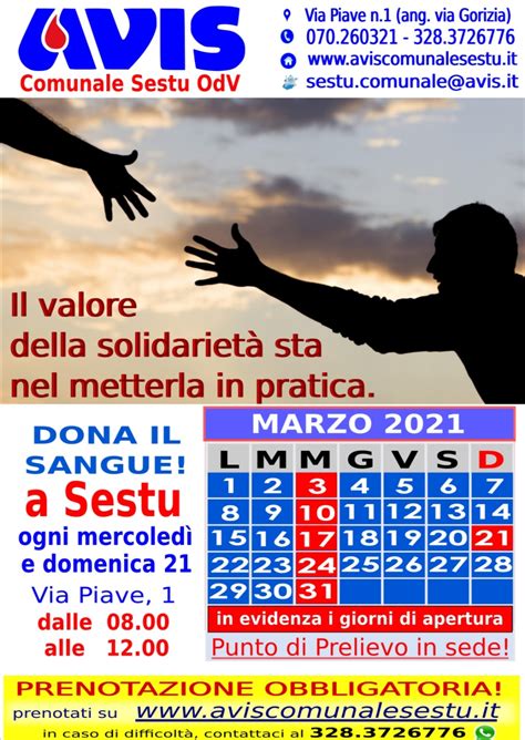 Calendario Prelievi Di Marzo Avis Comunale Sestu