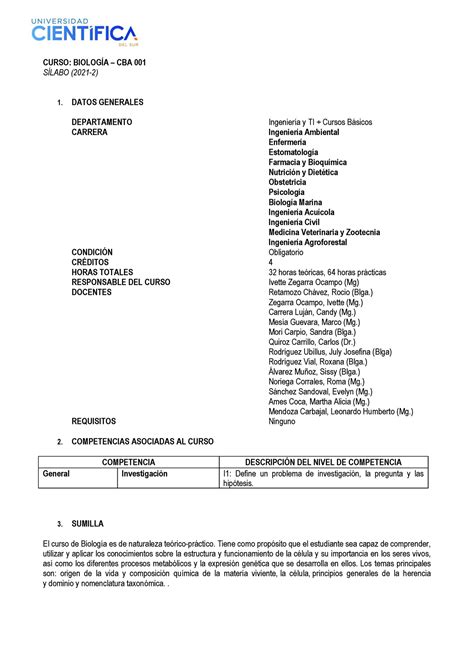 Sílabo Cba 001 2021 22021 2 Curso BiologÕa Cba 001 SÕlabo 2021 2