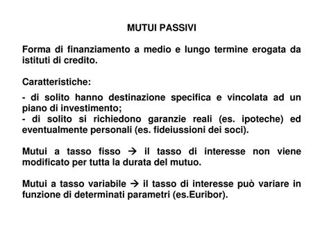 Slide Su Mutui Passivi E Anticipazioni Bancarie Mutui Passivi