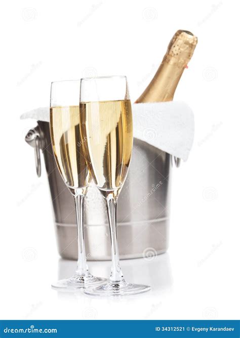 Two Champagne Glasses And Bottle In Bucket Stock Image Image Of Xmas Holiday 34312521