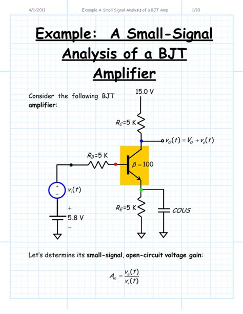 Example A Small Signal Analysis Of A BJT Amplifier