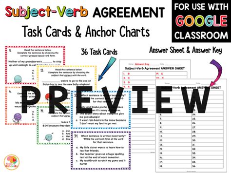 Subject Verb Agreement Anchor Charts And Task Cards