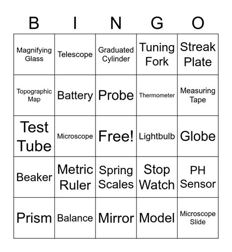 Science Equipment Bingo Card