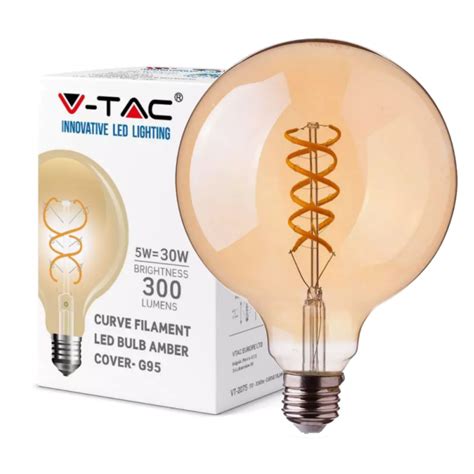 Vtac Lampadina Led Globo G W Vetro E G K Filamento Ambra