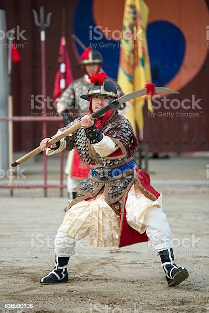 Korean Soldier With Traditional Joseon Dynasty During Show Martial Arts