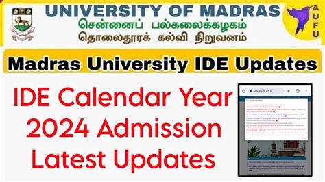 Madras University IDE Calendar Year 2024 Admission Opening Date Today