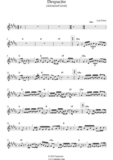 Despacito Advanced Level Alto Sax Luis Fonsi Saxophone Sheet Music