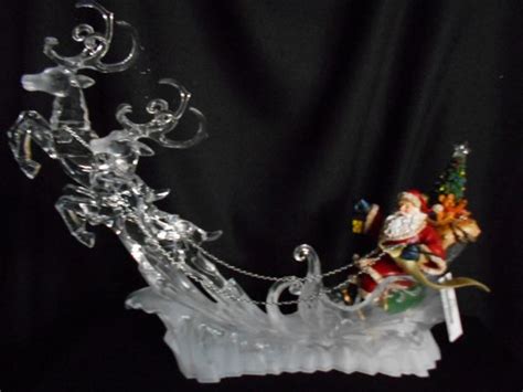 Sleigh Lighted Clear Acrylic Reindeer Santa Christmas