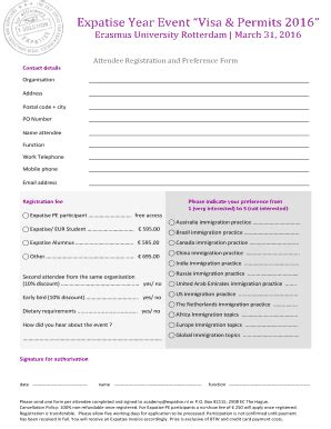 Fillable Online Expatise Attendee Registration And Preference Form