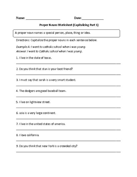 Noun Worksheet For 6th Grade