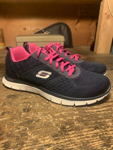 Skechers Skech Knit Memory Foam Womens Athletic Walking Shoes Navy Pink Size 8 5 Ebay