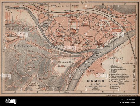 NAMUR NAMEN NAMEUR Antique Town City Plan Belgium Carte BAEDEKER