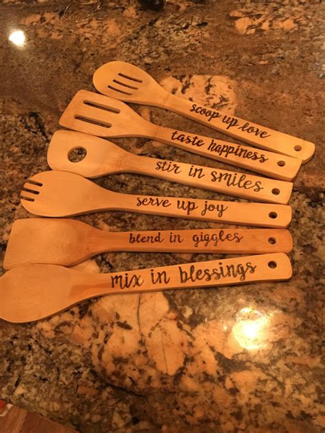 Wood Burned Wooden Spoon Set Etsy Wood Burning Crafts Wood Burning