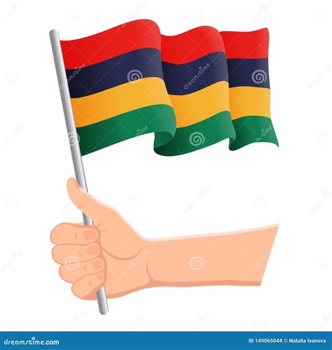 Hand Holding And Waving The National Flag Of Mauritius Fans Independence Day Patriotic