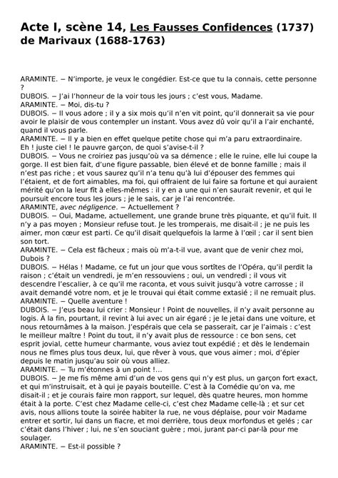 BAC Texte 2 ATOM Acte I scène 14 Les Fausses Confidences 1737