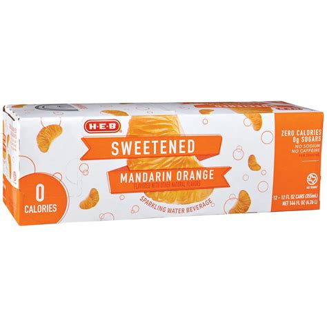 H E B Sweetened Mandarin Orange Sparkling Water Pk Cans Shop Water