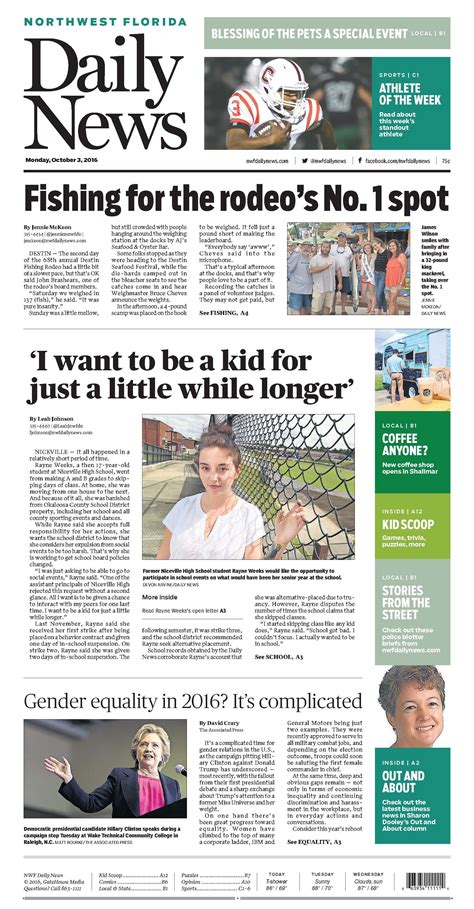 The Oct.2, 2016, front page of the Northwest Florida Daily News