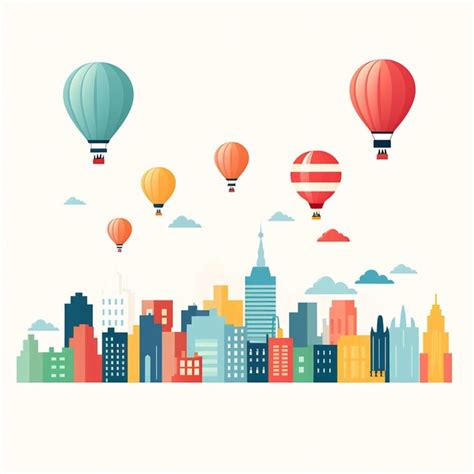 A City Skyline With Hot Air Balloons And A City Skyline Premium AI Generated Image