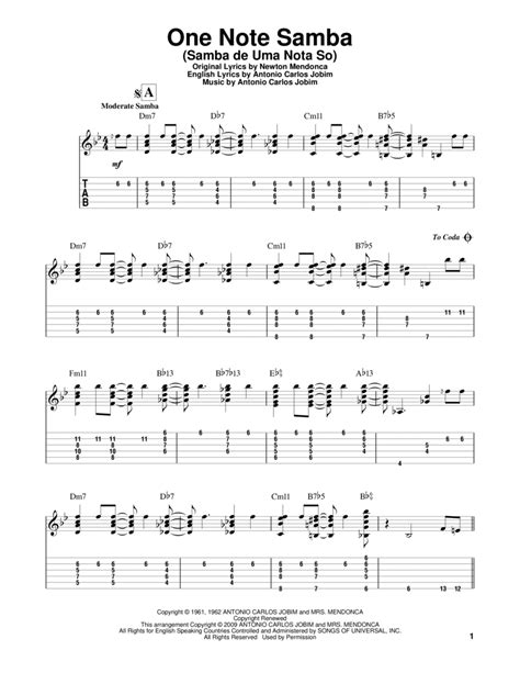 One Note Samba Samba De Uma Nota So By Antonio Carlos Jobim Electric Guitar Digital Sheet