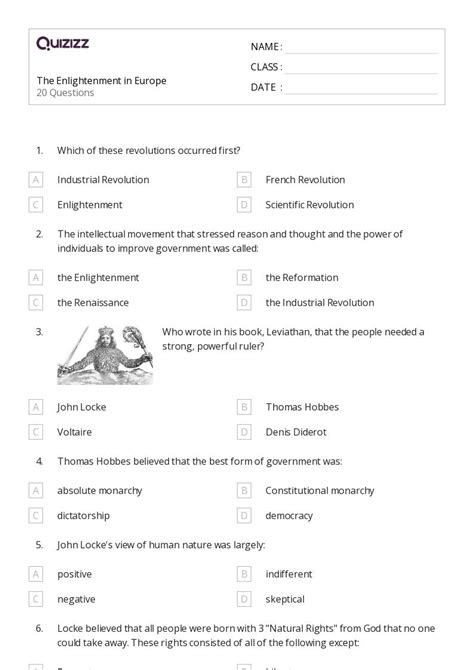 The Enlightenment Worksheets For Th Class On Quizizz Free