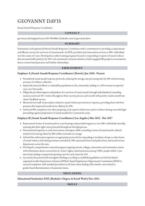 Sexual Assault Response Coordinator Resume Cv Example And Writing Guide