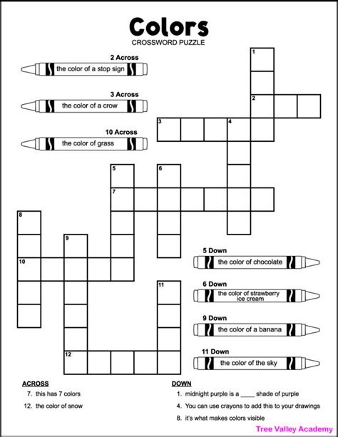 Colors Crossword Puzzle Tree Valley Academy