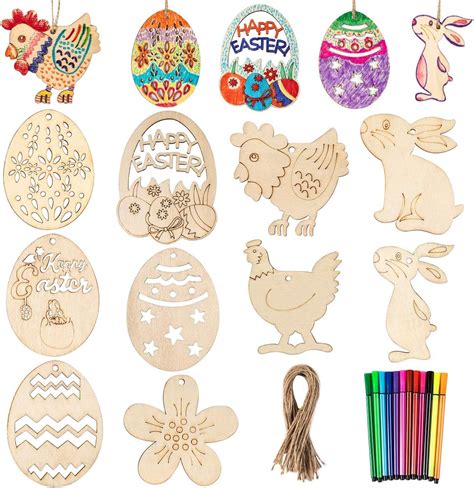 Easter Wooden Crafts Gyvazla 50 PCS Unfinished Ornaments Easter Egg