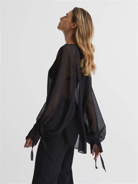 Reiss Liv Blouson Sleeve Sheer Blouse Reiss Usa