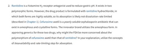 Solved 2 Ranitidine Is A Histamine H2 Receptor Antagonist Chegg