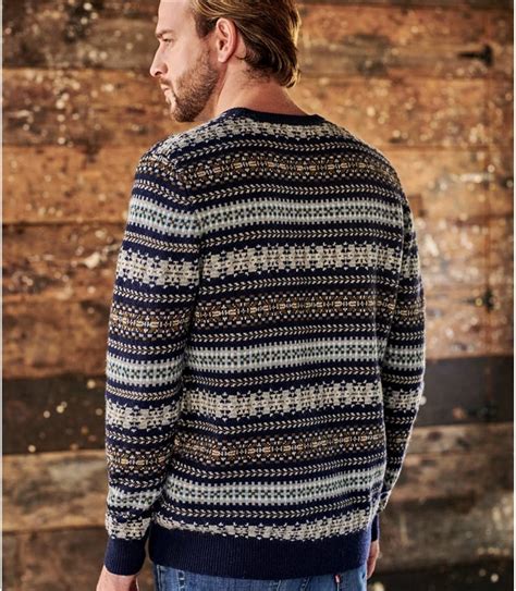 Navy Multi Pure Lambswool Mens All Over Fairisle Jumper