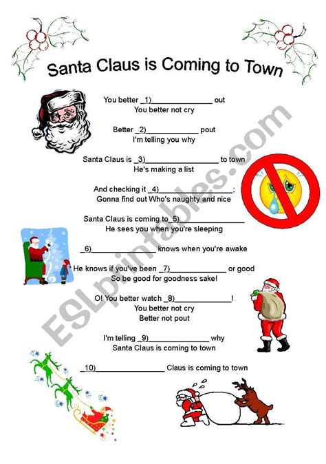 Santa Claus Is Coming To Town Esl Worksheet By Suterja