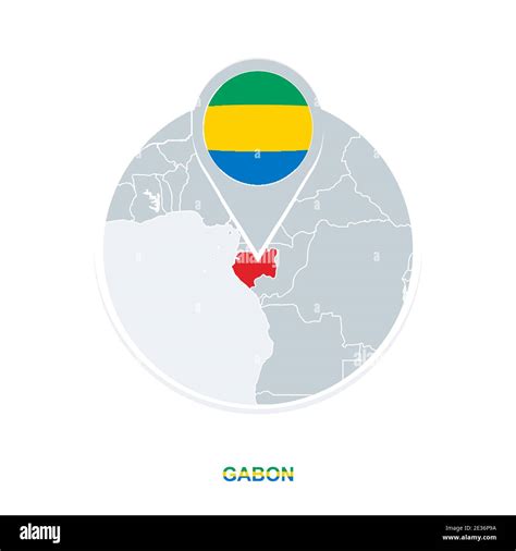 Gabon Map And Flag Vector Map Icon With Highlighted Gabon Stock Vector