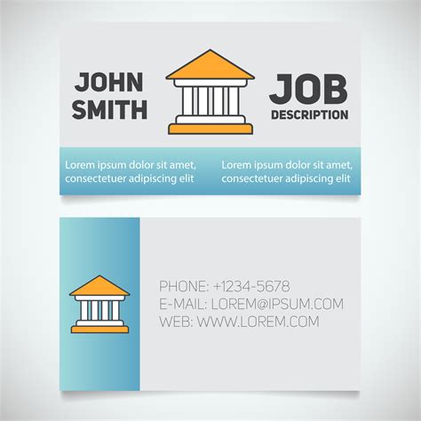 Business card print template with courthouse logo. Bank building. Lawyer. Advocate. Judge ...