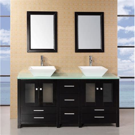 Design Element Arlington Double Sink Bathroom Vanity With Glass Top