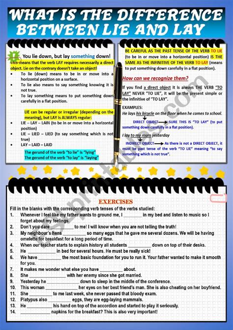 ´LIE OR LAY´ WORKSHEET - ESL worksheet by Aisha77