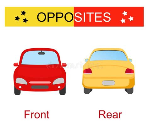 educational material  kids opposites words front rear stock vector