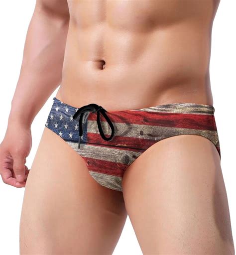 Gahaha Swim Briefs For Men American Flag Vintage Swimming Suits Low