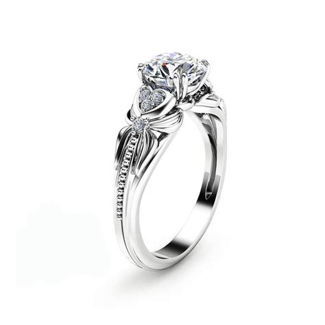 Lab Created Diamond Engagement Ring 14k White Gold Heart Etsy