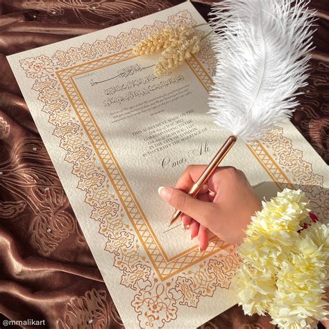 A Luxury Nikkah Certificate With Feather Pen Personalised Etsy Uk