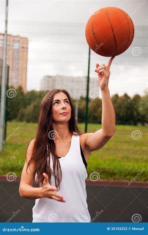 Woman Throw Basketball Stock Photo Image Of Holding 35103322