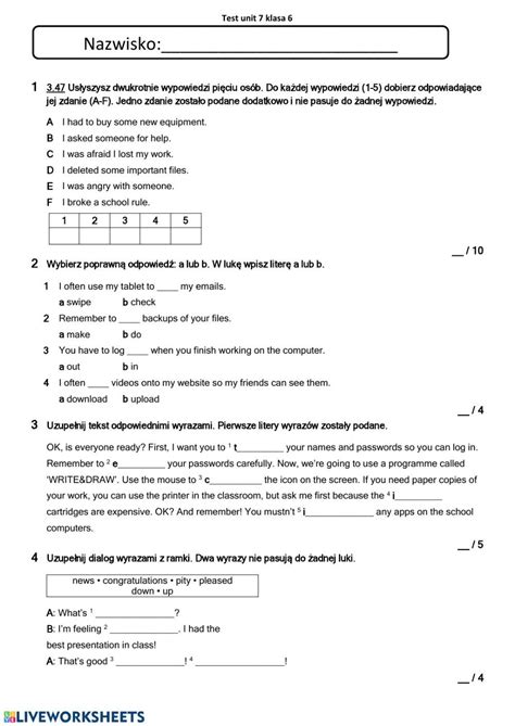 Test Z Angielskiego Klasa 3 Unit 5 Margaret Wiegel