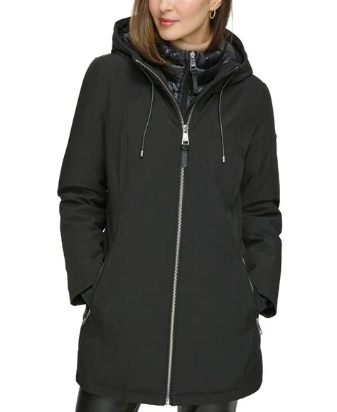 Dkny Hooded Bibbed Zip Front Puffer Coat In Black Lyst