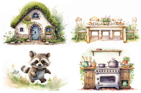 Raccoon Family Watercolor Collection By artsy-fartsy | TheHungryJPEG