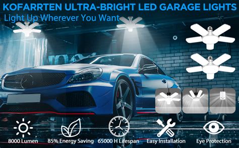 Kofarrten LED Garage Lights 80W LED Garage Ceiling Lights With 5