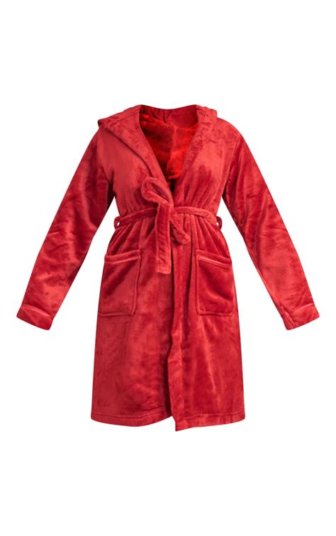 Red Soft Fleece Hooded Robe | PrettyLittleThing