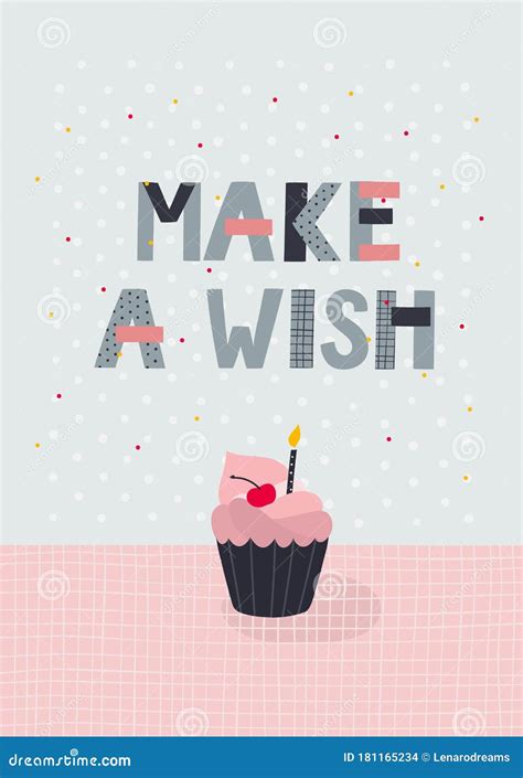 Make A Wish Birthday Party Lettering Postcard Stock Illustration