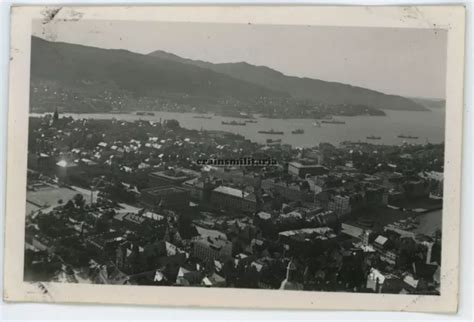 ORIG FOTO PANORAMA Luftbild Von BERGEN Norwegen 1941 Hafen Schiff Boot