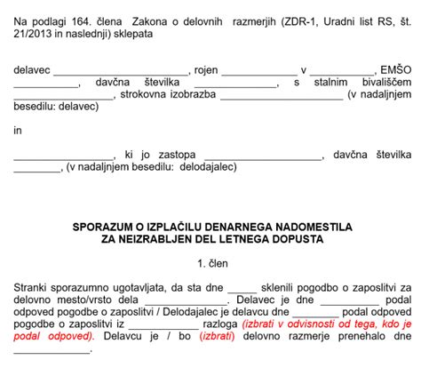 Aneks K Pogodbi O Zaposlitvi Kraj I Delovni As Iz Razloga